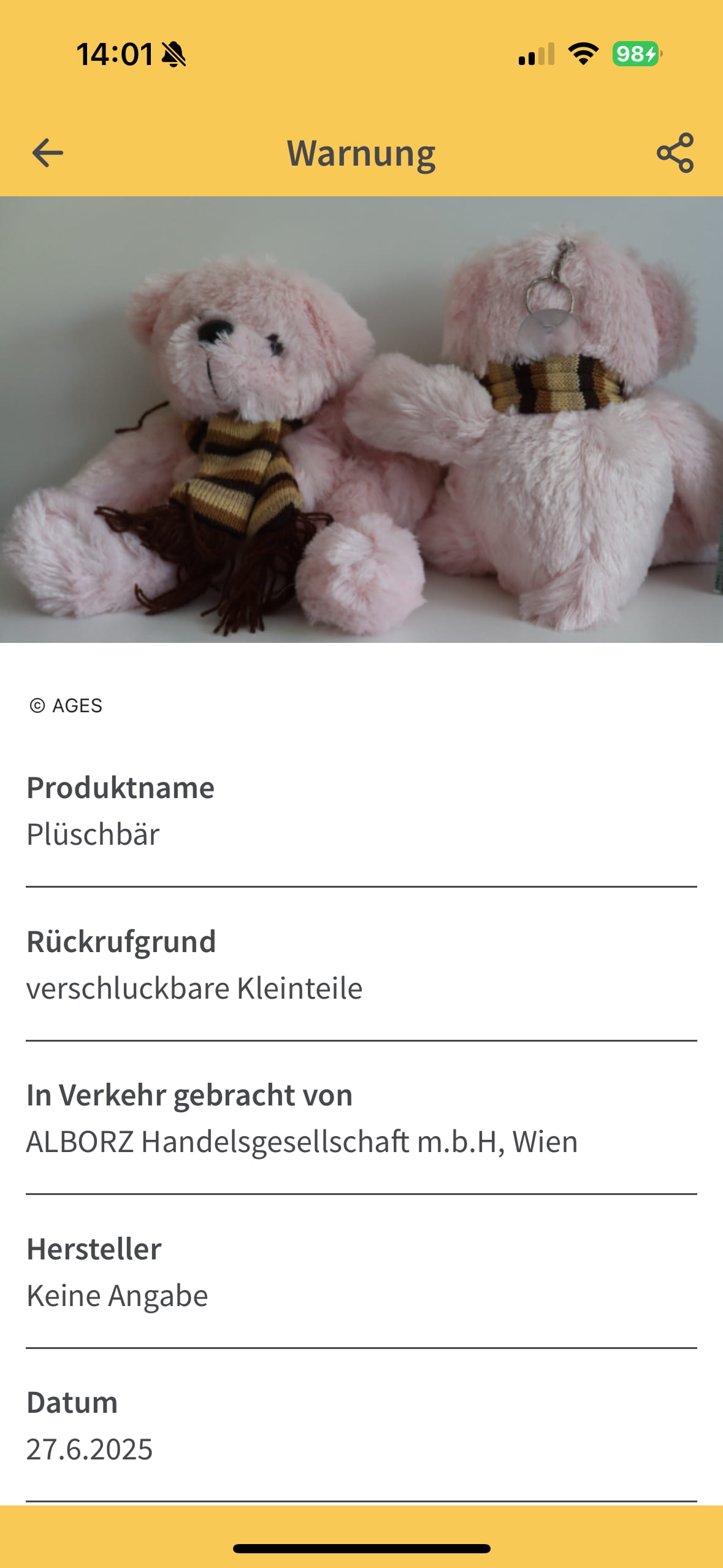 Alle Rückruf-Details auf einen Blick