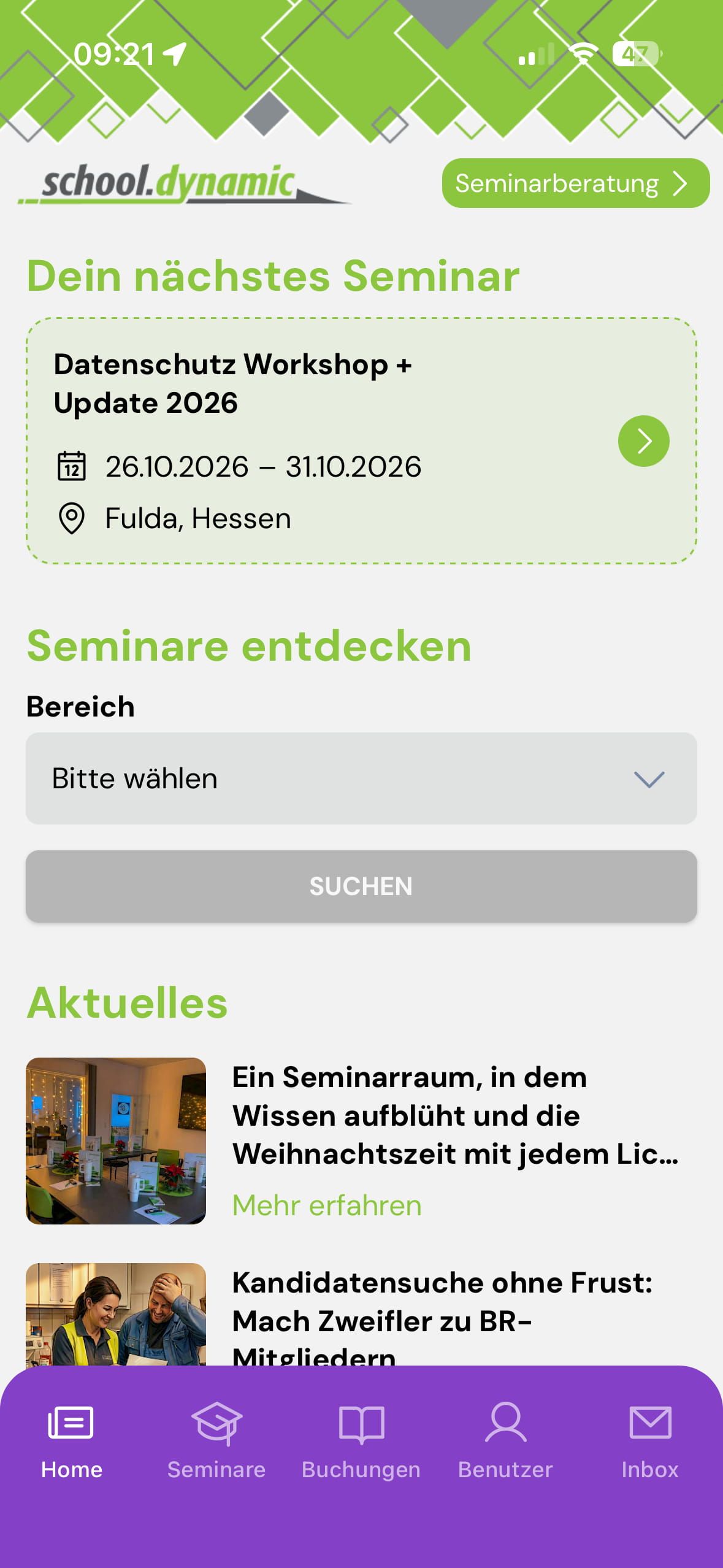 Übersichtlicher Home-Screen